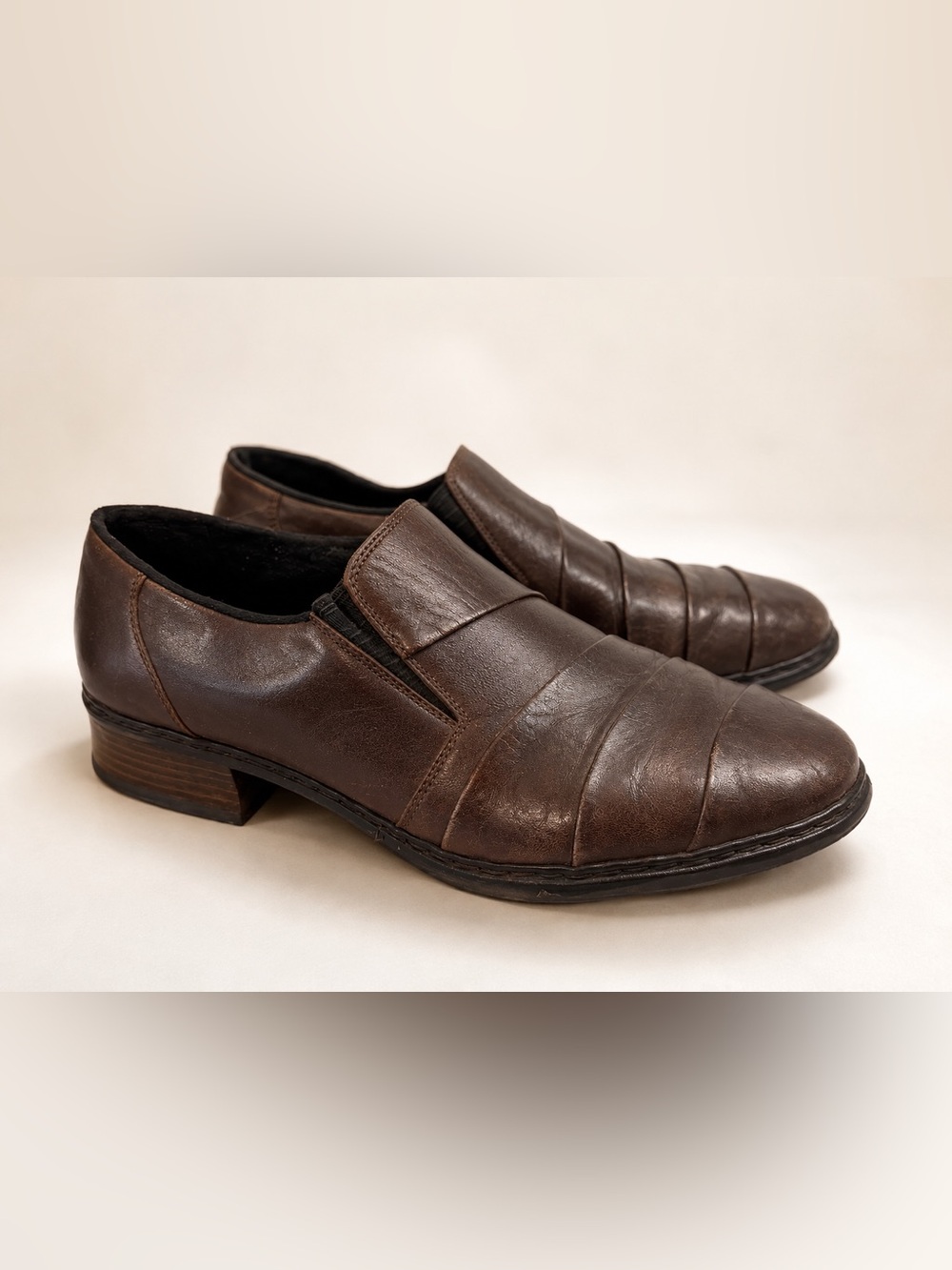 Rieker Brown Loafer Leather Chunky Heel size 8 women’s comfort shoes